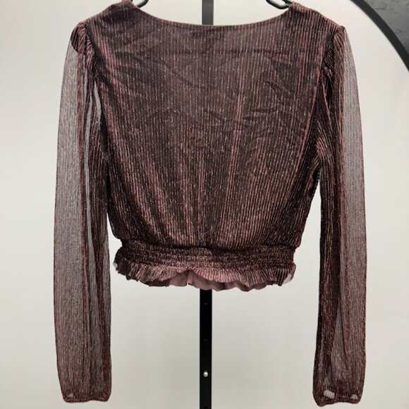 Maurices Metallic Sheen Long Sleeve Cropped Blouse - Picture 4 of 4